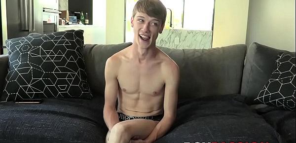  Excited twink wastes no time jerking off after the interview